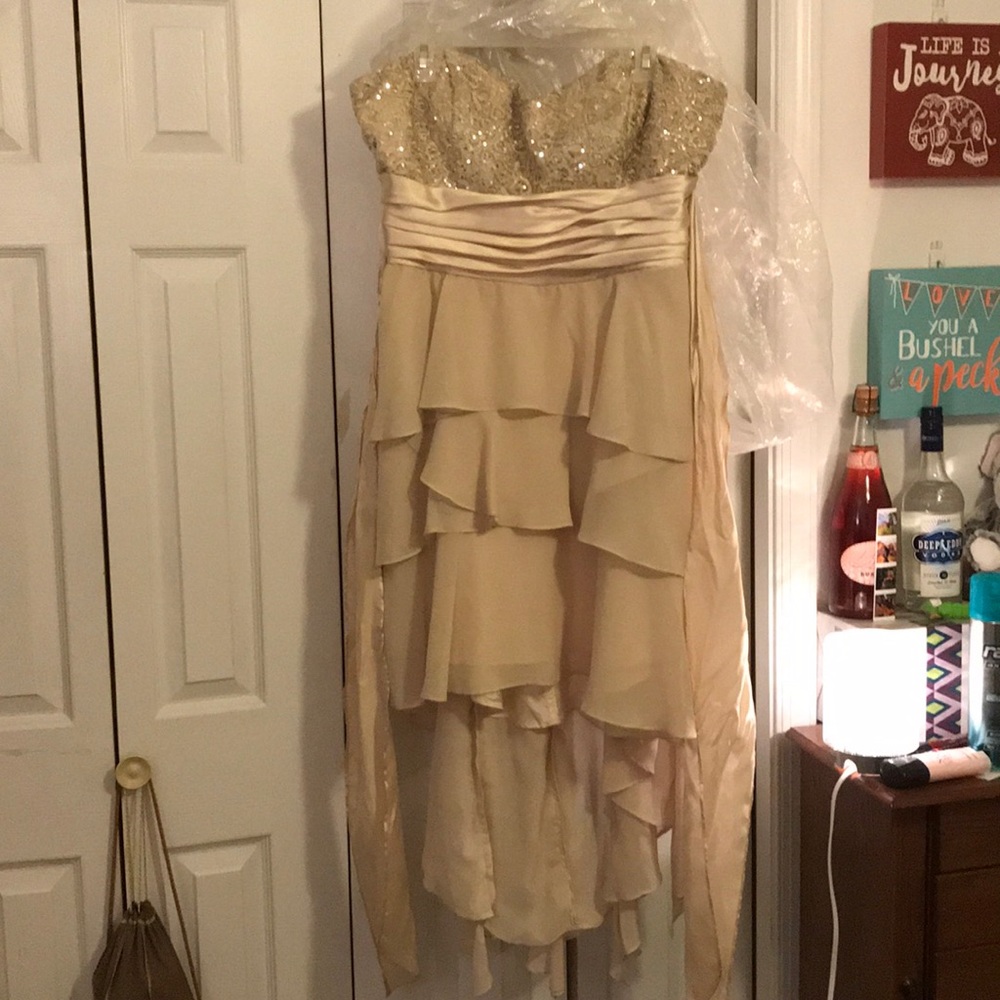 Champagne formal high low dress with sequin top